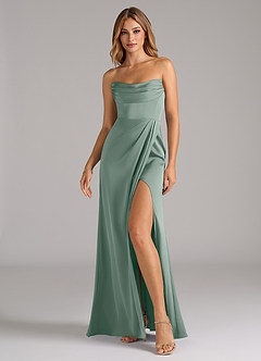 Azazie Johana Robes de demoiselle d'honneur Robe Sirène Convertible en Satin extensible Épaule décolletée Sauge D'argent image6