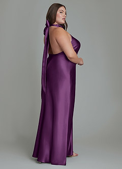 Azazie Velli Bridesmaid Dresses Plum Sheath High Neck Metallic Satin Dress image8