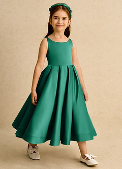 Azazie Babs Blumenmädchenkleider Ballkleid Plissee Matte Satin Kleid Smaragd image4