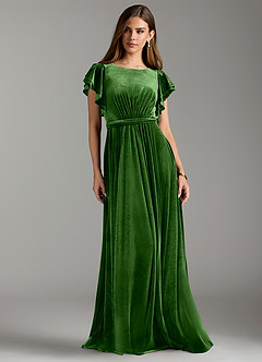Azazie Daphne Modest Bridesmaid Dresses A-Line Velvet Floor-Length Dress with Belt image3