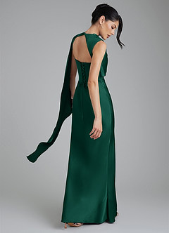 Azazie Taj Bridesmaid Dresses Emerald Mermaid Corset Stretch Satin Dress image8