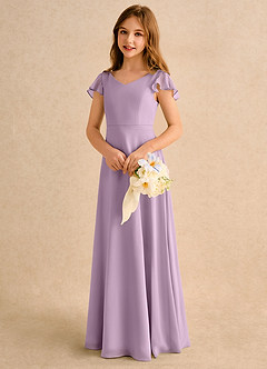Azazie Nari Girls Formal Abiti da Ragazza di Fiori Abito A-Line in Chiffon con Maniche Glicine image3