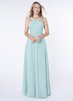 Azazie Kaleigh Bridesmaid Dresses Sea Glass A-Line Pleated Chiffon Dress image1