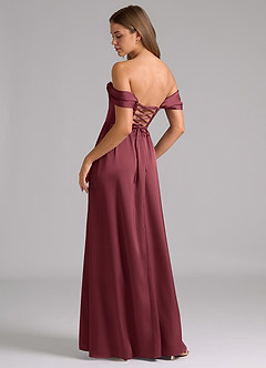 Azazie Hattie Bridesmaid Dresses Merlot A-Line Corset Stretch Satin Dress image2