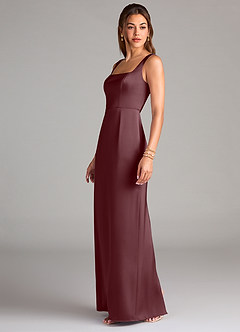 Azazie Flori Bridesmaid Dresses Sangria Sheath Side Slit Stretch Satin Dress image4