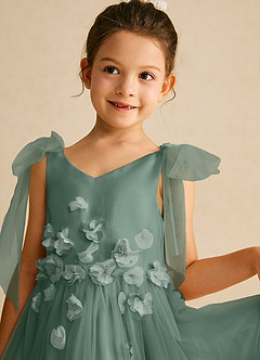 Azazie Minia Jurken voor bloemenmeisjes A-Lijn Jurk van Mat Satijn Boog Eucalyptus image4