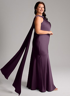 Azazie Kinsley Vestidos de madrinha de casamento Vestido Ameixa de Cetim elástico de sereia com Fenda Lateral image10