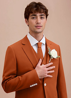 front Ethan Naranja Quemada Chaqueta de traje de tejido refinado