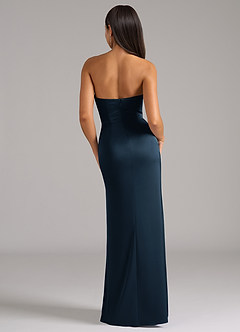 Azazie Marla Vestidos de madrinha de casamento Vestido Azul Marinho de Cetim elástico de Bainha com Sem Alças image6