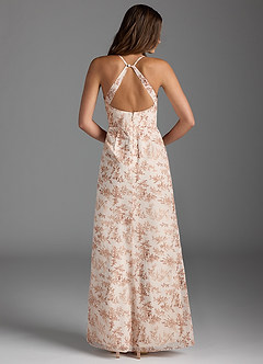 Azazie Becca Bridesmaid Dresses Pink Fern Floral Sheath V-Neck Chiffon Dress image5