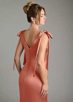Azazie Alena Bridesmaid Dresses Salmon Pink Mermaid Pleated Stretch Satin Dress image11
