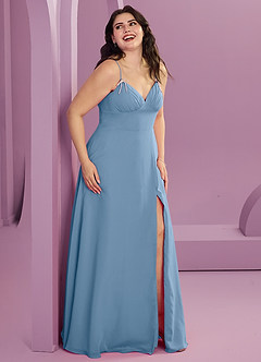 Barbie ♥ Azazie Bridesmaid Dresses Steel Blue A-Line with Pockets Chiffon Dress image3