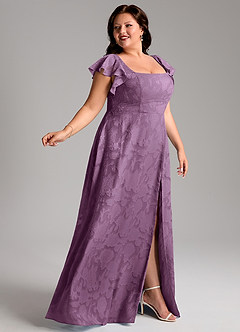 Azazie Bondi Bridesmaid Dresses Wisteria A-Line Side Slit Floral Burnout Dress image9