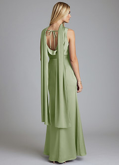 Azazie Tallie Abiti da Damigella Abito Sirena in Raso Elasticizzato Plissettato Verde Salvia image4