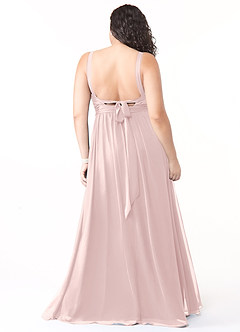Azazie Aziza Bridesmaid Dresses Blushing Pink A-Line V-Neck Pleated Chiffon Dress image8