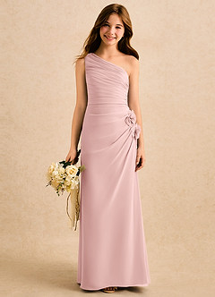Azazie Sophie Girls Formal Flower Girl Dresses Powder Pink Sheath One Shoulder Chiffon Dress image1
