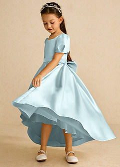 Azazie Zippy Flower Girl Dresses Mist A-Line with Sleeves Matte Satin Dress image4