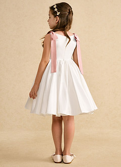 Azazie Stacie Flower Girl Dresses Ivory Rosette A-Line Bow Matte Satin Dress image5