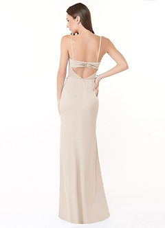 Azazie Leonis Brautjungfernkleider Wandelbar Meerjungfrau-Linie Plissee Stretch-Satin Kleid Alabaster Weiß image3