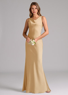 Azazie Allettie Bridesmaid Dresses Gold Mermaid Stretch Satin Dress image3