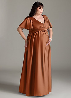 Azazie Verna Abiti da damigella d'onore premaman Abito A-Line Increspato Raso Elasticizzato Floor-Length image12
