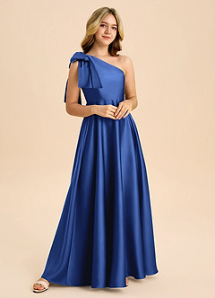 Azazie Penguin Junior Abito A-Line in Raso Elasticizzato Fiocco Blu Reale image4