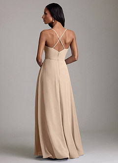 Azazie Naeem Bridesmaid Dresses Taupe A-Line V-Neck Ruffle Chiffon Dress image2