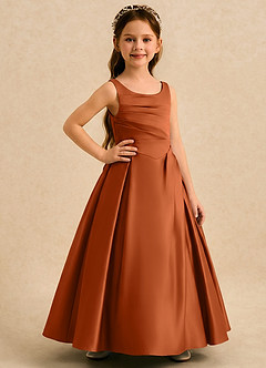 Azazie Audrey Flower Girl Dresses Burnt Orange A-Line Pleated Matte Satin Dress image4