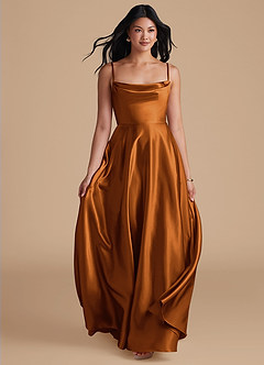 Azazie Elle Bridesmaid Dresses Copper A-Line with Pockets Metallic Satin Dress image5