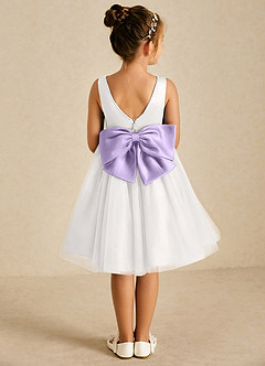 Azazie Seline Flower Girl Dresses Ivory Lilac A-Line Bow Tulle Dress image1