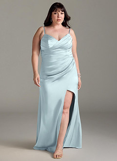 Azazie Yola Bridesmaid Dresses Mist Sheath V-Neck Pleated Stretch Satin Convertible Dress image9