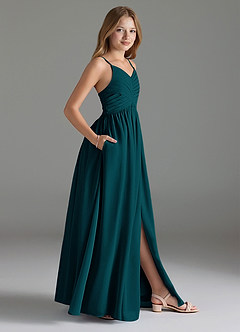 Azazie Alia Junior Pine A-Line Pleated Chiffon Dress image3