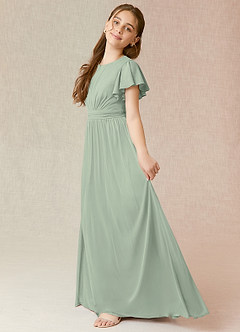 Azazie Mosley Junior Dusty Sage A-Line Ruched Mesh Dress image3