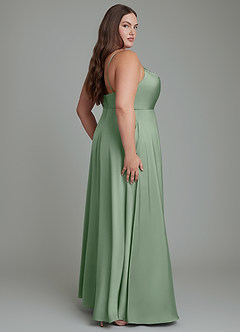 Azazie Sarella Vestidos de damas de honor Vestido Matcha de Satén Elástico de Línea A con Plisado image7