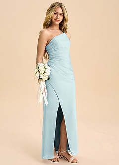 Azazie Eren Junior Vestido Vidro Marinho de Chiffon de Linha A com Plissado image1