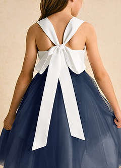 Azazie Bonny Flower Girl Dresses Ivory Dark Navy Ball-Gown Pleated Tulle Dress image9