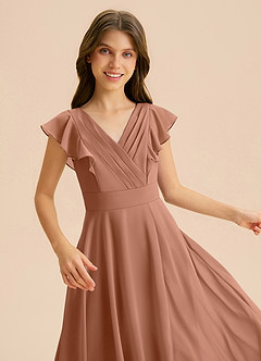 Azazie Anysa Junior Robe Trapèze en Mousseline de soie Rayé Bronze image7