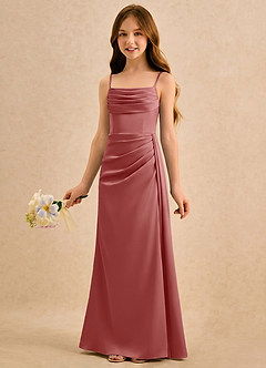 Azazie Shyla Girls Formal Sukienki dla dziewczynek sypiących kwiaty Osłona Pofałdowany Satyna elastyczna Długość podłogi Sukienka image3