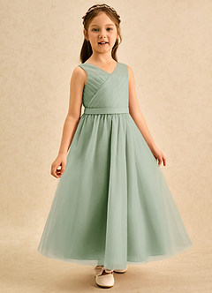 Azazie Lilium vestidos de niña de las flores Vestido de Salvia Polvorienta de Tul de Corte en A con Plisado image5