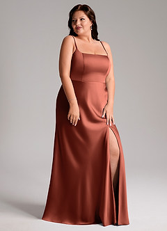 Azazie Lidia Bridesmaid Dresses Clay Mermaid Side Slit Stretch Satin Dress image5
