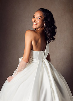 Azazie Destina Wedding Dresses Diamond White Ball-Gown Pleated Mikado Dress image4