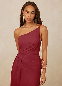 Christian Siriano Bridal for Azazie 1003 Bridesmaid Dresses Pomegranate Sheath One Shoulder Chiffon Dress image4