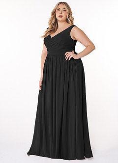 Azazie Keyla Bridesmaid Dresses Black A-Line V-Neck Pleated Chiffon Dress image8