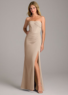 Azazie Chantel Bridesmaid Dresses Taupe Sheath Strapless Chiffon Convertible Dress image3