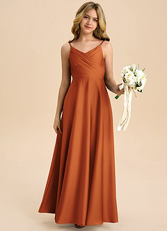 Azazie Bug Junior Robe Trapèze en Satin extensible Plissée Cannelle image6