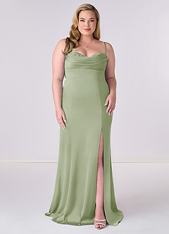 Barbie ♥ Azazie Bridesmaid Dresses Dusty Sage Mermaid Corset Stretch Satin Dress image6