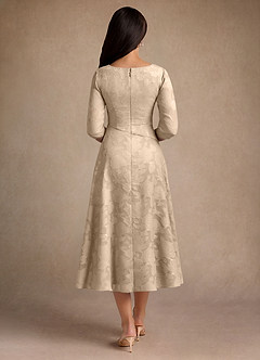 Azazie Durant Mother of the Bride Dresses Champagne A-Line Pleated Floral Burnout Dress image3