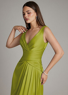 Azazie Pauline Bridesmaid Dresses Lemongrass A-Line Pleated Stretch Satin Dress image3