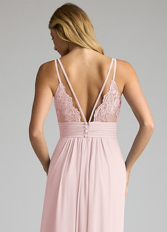 Azazie Maren Allure Bridesmaid Dresses Blushing Pink A-Line V-Neck Lace Chiffon Dress image2