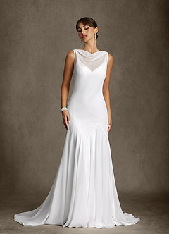 Azazie Angelina Vestidos de novia Vestido Diamante Blanco de Gasa de Corte Sirena image9